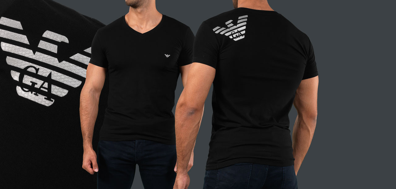 Emporio Armani Big Eagle Loungewear V-Neck T-Shirt 8A745, color Nee