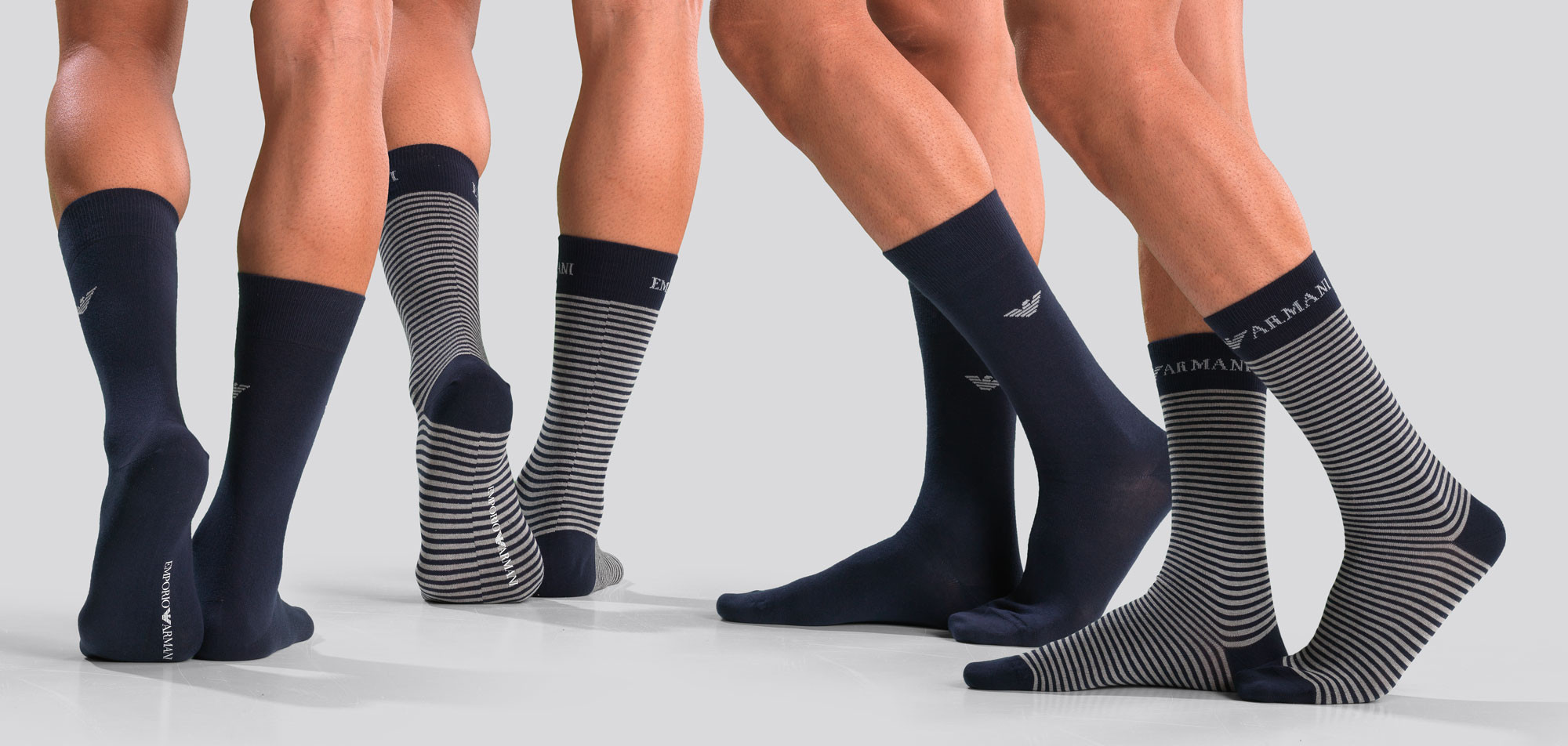 Emporio Armani Striped Stretch Cotton Socks 2-Pack CC114, color Nee